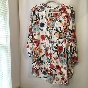 Womens Belle & Sky White Floral Blouse XL
